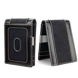 molshine RFID-Geld- und Scheckclip aus echtem Leder, Kartenhalter, Bifold-Geldbörse für Damen und Herren DLK0015 (Schwarz) von molshine
