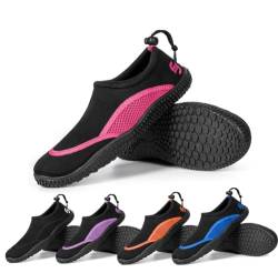 molti Badeschuhe für Dammen und Herren Aquaschuhe Schwimmschuhe Wasserschuhe rutschfest Strandschuhe Unisex Gr. 35-47 (Schwarz-Rosa, eu_Footwear_Size_System, Adult, Numeric, medium, Numeric_41) von molti