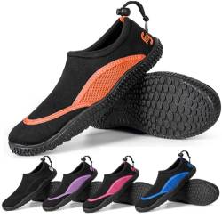 molti Badeschuhe für Dammen und Herren Aquaschuhe Schwimmschuhe Wasserschuhe rutschfest Strandschuhe Unisex Gr. 36-45 (Schwarz-Orange, EU Schuhgrößensystem, Erwachsene, Numerisch, M, 38) von molti