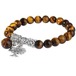 mookaitedecor Baum des Lebens 8mm Edelstein Armbänder Natürliche Heilung Kristall Echte Stein Bead Birthstone Stretch Armband für Damen Herren, Tigerauge von mookaitedecor