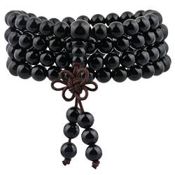 mookaitedecor Edelstein elastisches Armband mit 108 Perlen, Buddhistische Tibetische Gebetskette, Buddha Mala Kette Halskette für Kristall Reiki Chakra & Heilung von mookaitedecor