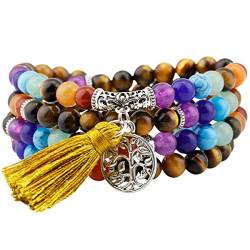 mookaitedecor Edelstein elastisches Armband mit 108 Perlen, Buddhistische Tibetische Gebetskette, Buddha Mala Kette Halskette für Kristall Reiki Chakra & Heilung von mookaitedecor