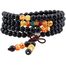 mookaitedecor Edelstein elastisches Armband mit 108 Perlen, Buddhistische Tibetische Gebetskette, Buddha Mala Kette Halskette für Kristall Reiki Chakra & Heilung von mookaitedecor