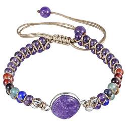 mookaitedecor Heilstein Baum des Lebens Armband für Damen und Herren, 4mm 7 Chakra Perlen Einstellbare Doppelt Geflochtenes Armbänder für Yoga Heilung Reiki, Amethyst Stein von mookaitedecor