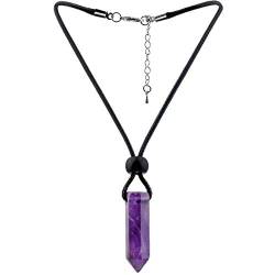 mookaitedecor Natürlicher Kristall wies Heilstein Halskette für Frauen Männer, Amethyst Hexagonal Anhänger mit Wachsseil von mookaitedecor