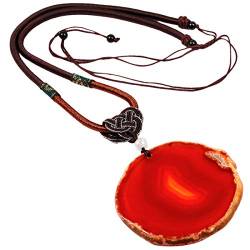 mookaitedecor Poliert Achat Stein Halskette mit Anhänger für Unisex, Amulett-Chakra-Stein Anhänger mit Kette verstellbar ca. 44-76cm von mookaitedecor