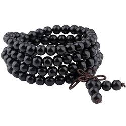 mookaitedecor elastisches Holz Armband mit 108 Perlen, Buddhistische Tibetische Gebetskette, Buddha Mala Kette Halskette für Yoga & Meditation von mookaitedecor