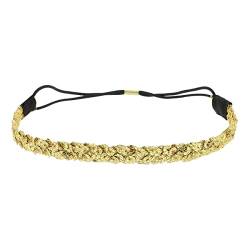 Goldenes Sequin Damen Haarband - Dünnes elastisches Hairband Einheitsgröße - Headband für die Hochzeitsfrisur oder Strass Pailletten Party - Glänzendes Stirnband Look Boho Hippie von moonbow