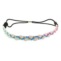 Weißes Damen Haarband Noir Goldener faden und zufällige Fluo farben - Geflochtenes Hairband - Dünnes elastisches Stirnband Einheitsgröße - Retro Vintage Headband - Original Look Boho Hippie von moonbow