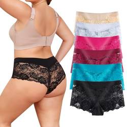 Damen-Unterwäsche aus Spitze, Übergröße, Boyshorts, sexy, durchscheinend, Hipster-Höschen für Damen, 6 Stück, Größen S-5XL, 9144, 4XL Große Größen von moonlight elves