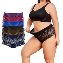 moonlight elves Damen Unterwäsche Regular & Plus Size Spitze Boyshort Panties Cheeky Panty für Damen, 6er Pack Größe S-5XL, 9144-B, 4XL Große Größen von moonlight elves