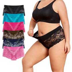 moonlight elves Damen Unterwäsche Regular & Plus Size Spitze Boyshort Panties Cheeky Panty für Damen, 6er Pack Größe S-5XL, 9144-C, 3XL Große Größen von moonlight elves