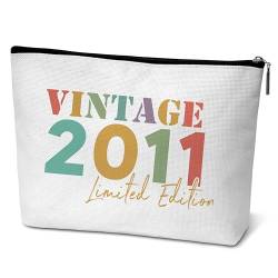 mopiuz Bunte Make-up-Tasche im Vintage-Stil 2011, Geschenk zum 13. Geburtstag für Frauen, 13 Jahre alt, Geburtstagsgeschenk, Make-up-Tasche für Freundin, Schwester, Mutter, Ehefrau, Tante, B32, von mopiuz