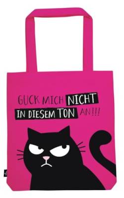 moses. Ed, the Cat Shopper Nicht angucken, Tragetasche aus 100% Baumwolle, Stofftasche für Einkäufe, Büro oder Uni, Beutel in Pink mit Katzenmotiv von moses