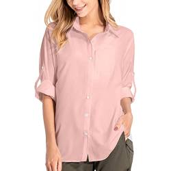 Damen Sonnenschutz Wanderhemden Langarm Leicht Schnell Trocken Safari Kleidung für Reisen Angeln Cargo Shirt, 5019# Pink, M von mosingle