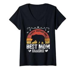 Damen Die beste Bärenmutter aller Zeiten, fröhlicher, lustiger Vintage-Muttertag T-Shirt mit V-Ausschnitt von mother's day
