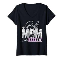 Damen Neue Mama im Vintage-Look, Elefantenbaby, neues Mädchen für Mama T-Shirt mit V-Ausschnitt von mother's day