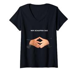 Damen Wir schaffen das. Angela Merkel Raute. Krise 2015 & 2020 Fun T-Shirt mit V-Ausschnitt von mr.goodshirts