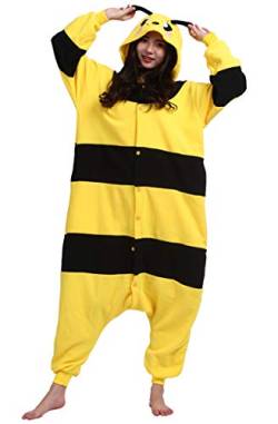 mrkrer Tier-Einteiler für Damen, Erwachsene, Halloween, Pyjama, Cosplay-Kostüm, mit Kapuze, Gelbe Bienen, M von mrkrer