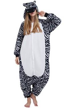 mrkrer Tier-Einteiler für Damen, Erwachsene, Halloween, Pyjama, Cosplay-Kostüm, mit Kapuze, zebra, XL von mrkrer