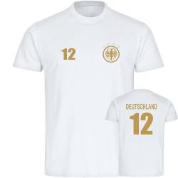 multifanshop® Herren T-Shirt - Deutschland - Adler Retro Trikot 12 Gold - Druck Gold metallic - Wappen Männer Fanartikel - Größe XL weiß von multifanshop