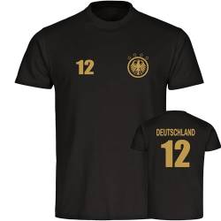 multifanshop® Herren T-Shirt - Deutschland - Adler Retro Trikot 12 Gold - Druck Gold metallic - Wappen Männer Fanartikel - Größe XXL schwarz von multifanshop