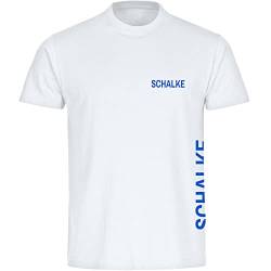 multifanshop® Herren T-Shirt - Schalke - Brust & Seite - Druck blau - seitlich Männer Fanartikel - Größe L weiß von multifanshop
