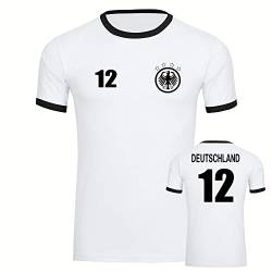 multifanshop® Kontrast T-Shirt - Deutschland - Adler Retro Trikot 12 - Druck schwarz - Wappen Männer Fanartikel - Größe XXL weiß/schwarz von multifanshop
