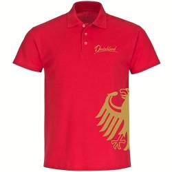 multifanshop® Poloshirt - Deutschland - Adler seitlich Gold - Druck Gold metallic - Wappen Polo Fanartikel - Größe XXL rot von multifanshop