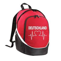 multifanshop® Rucksack - Deutschland - Herzschlag - Druck weiß - Love Backpack Fanartikel - Größe one size rot/schwarz von multifanshop