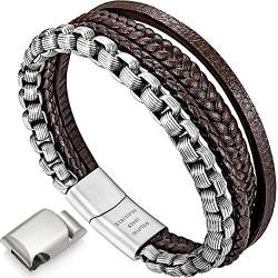 Armband Herren lederarmband Herren lederarmband für männer Edelstahl Armband(braun,Silber,20cm) von murtoo