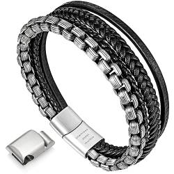 Armband Herren lederarmband Herren lederarmband für männer Edelstahl Armband(schwarz,Silber,20cm) von murtoo