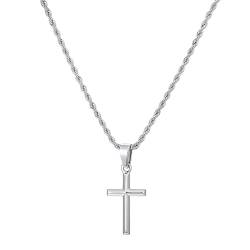 Kette Herren, Halskette mit Kreuz Anhänger für Herren, Silber Edelstahl Kreuzkette für Herren Damen, Cross Geschenk für Herren, 50cm von murtoo