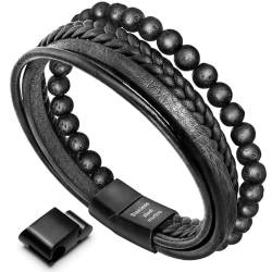 murtoo Armband Herren Leder Armband Naturstein Geflochtenes Armband aus schwarzer Onyx Wunderbar Geschenk Fuer Herren (15-30, Personalisiertes) von murtoo