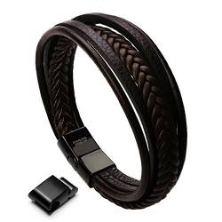 murtoo Herren Armband Edelstahl Echtleder Armband Naturstein Geflochten Mit Magnet Verschluss (22.5cm, braun) von murtoo