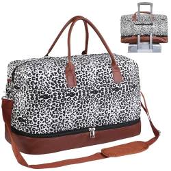 Reisetasche mit with Schuhfach für Frauen/Männer, 45L Sporttaschen mit Trolley-Ärmel, 22x14x9 Weekender-/Duffle-/Handgepäck-/Tasche/Übernachtungs-/Sporttasche（Kuhmuster） von musbus