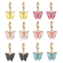 Museourstyty Schmetterlings-Ohrringe-Set, 6 Farben, kleine, zierliche Mini-Schmetterlings-Creolen, Harz von museourstyty