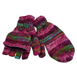 musimon Klapphandschuhe Handschuhe Fäustlinge Fäustel gestrickt Wolle gefüttert (pink, L) von musimon