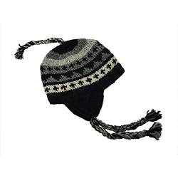 musimon Mütze Inka gestrickt Fleecefutter Naturwolle (schwarz, L) von musimon