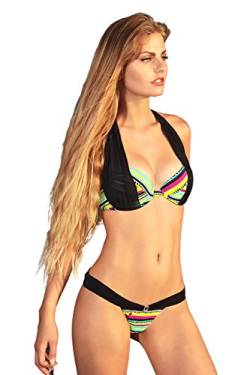 my sexy bikini - Bademode Damen - Bali - DREI Teilen : Brasilianischer und String Bi-Material Schwarz gestreift Mehrfarbig (Unter: 34/36 | BH: 1) von my sexy bikini