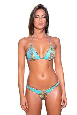 my sexy bikini - Triangel Bikini Bademode Damen - Bounty - 3 Teilen : Tanga und String Bi-Material Braun Orange Netz-Stoff Blau (Unter: 38/40 | BH: 2) von my sexy bikini