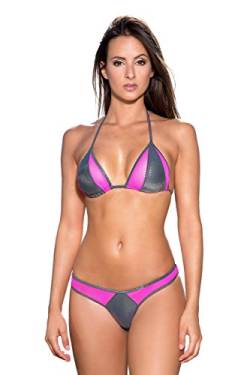 my sexy bikini - Triangel Bikini Bademode Damen - Bounty - 3 Teilen : Tanga und String Bi-Material anthrazit Fuchsia (Unter: 34/36 | BH: 1) von my sexy bikini