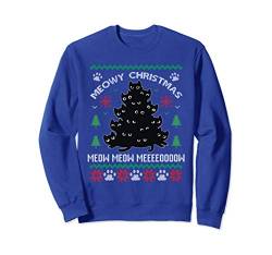 Katzen Weihnachten Meowy Katze Cat Ugly Christmas Sweater Sweatshirt von mybliss- Lustige Ugly Christmas Sprüche Geschenke