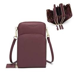 myfriday Kleine Umhängetasche Damen Kunstleder Crossbody Schultertasche Handtasche Geldbörse Handytasche 3 Reißverschlüssen Brieftasche mit Kartenfächern für Handys bis zu 7 Zoll von myfriday