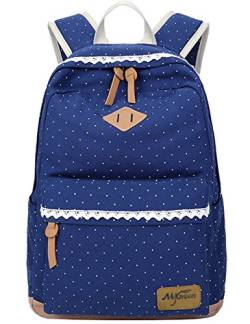 Fashion Mädchen Schulrucksack Damen Canvas Rucksack Teenager Baumwollstoff Schultasche Outdoor Freizeit Daypacks mit Schicker Lace 41x32x14cm/16.5x13x5.5 Zoll (blau) von mygreen