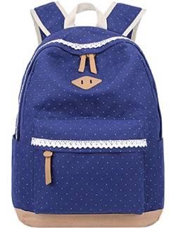Leichte Schulrucksack mit Polka Dots Nette Canvas Schultaschen Damen Mädchen EXTRA Groß Kinderrucksack Daypacks Rucksäcke Modische Blau von mygreen