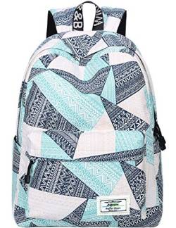 Mygreen Rucksack für Jugendliche, modisches geometrisches Muster, Laptop-Rucksack, College-Tasche, Damen-Schultertasche, Tagesrucksack, Büchertasche, Reisetasche (blau & grün & orange) von mygreen