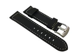 22mm Weiches Kalbsleder Uhrenarmband Schwarz Silberfarbende Dornschließe inkl. Myledershop Montageanleitung von myledershop