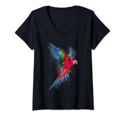 Damen Papagei Bunt Kunst Tiermotiv Vogel Tier Vogelmotiv T-Shirt mit V-Ausschnitt von @n!mal