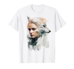 Weißer Wolf Kunstwerk - Frau Tier Kunst Motiv Wolf T-Shirt von @n!mal